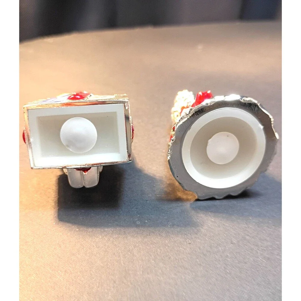 Brilliant Silver Plated Bright Red Salt & Pepper Shakers, Mr &Mrs Clause, New